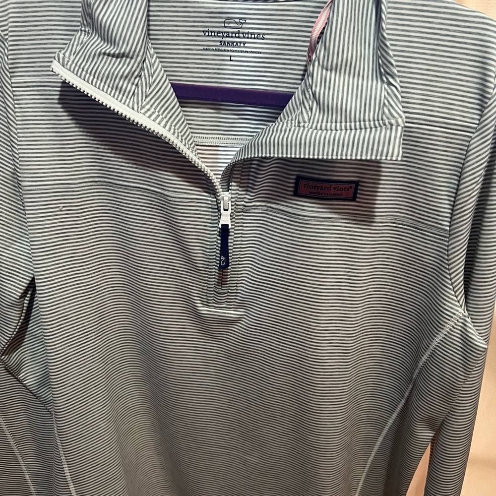 Gray and white stripped pullover